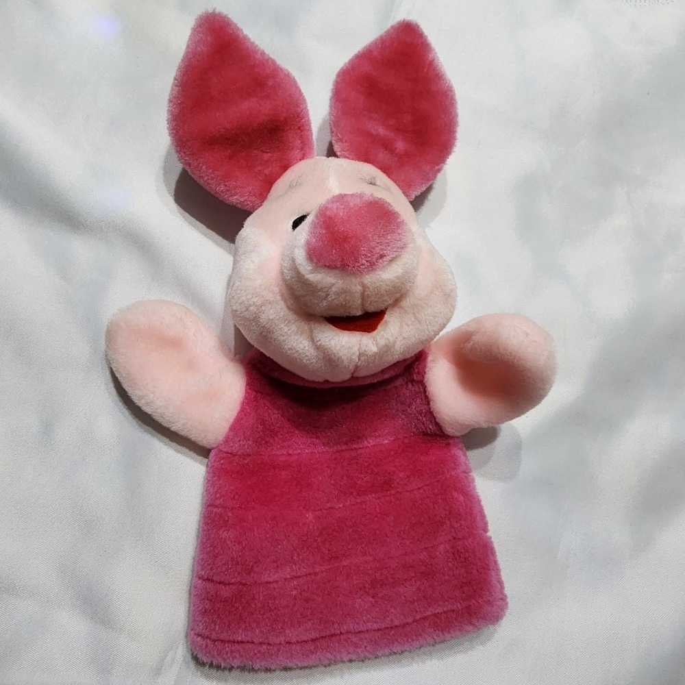 Vintage Disney Piglet Hand Puppet Mattel Arcotoys Pink Plush Winnie the Pooh Toy